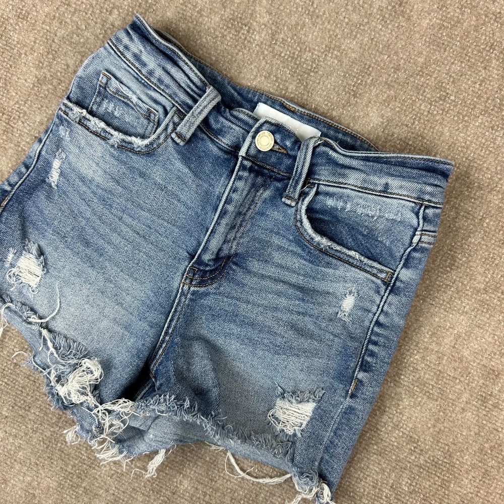 Vervet Blue Shorts Womens XS Denim Cotton Stretch Pockets Distressed Frayed Hem